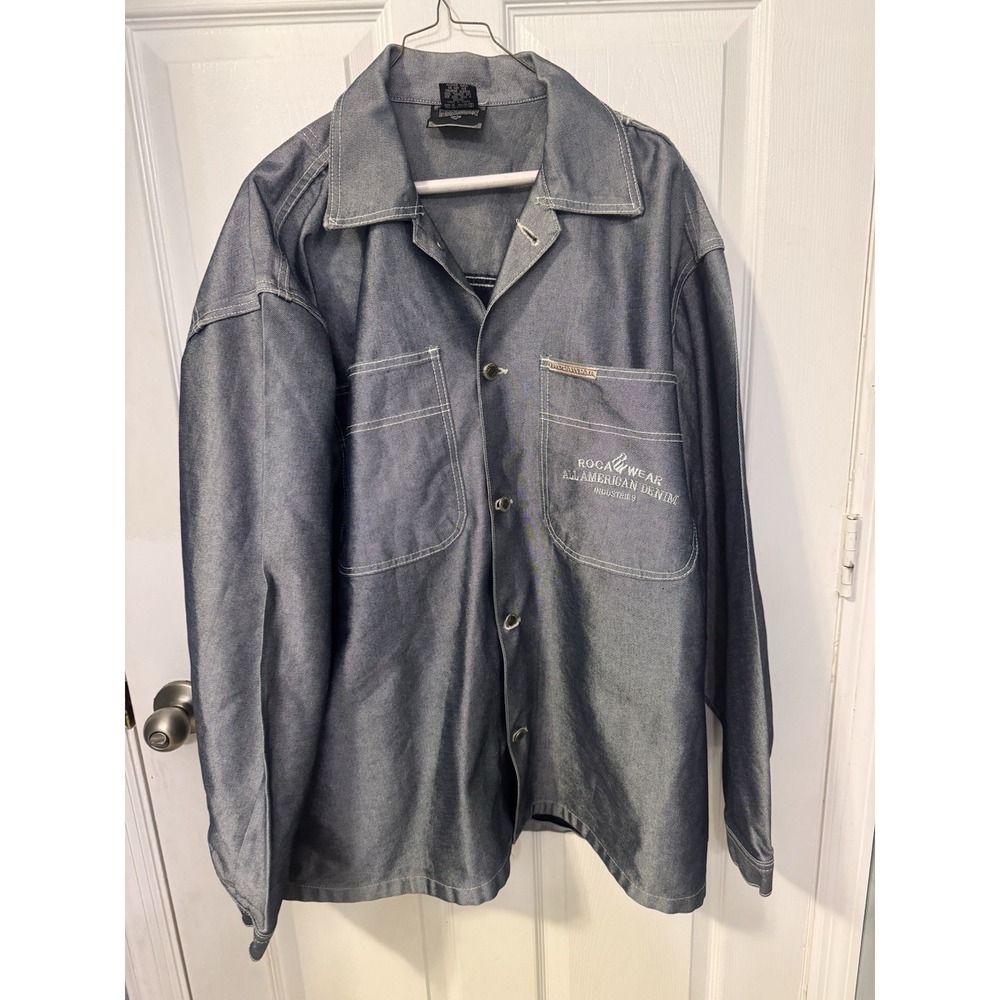 Vintage Rocawear Denim Shacket Mens L Cotton Embroidered Shirt Jacket Streetwear - Picture 1 of 12